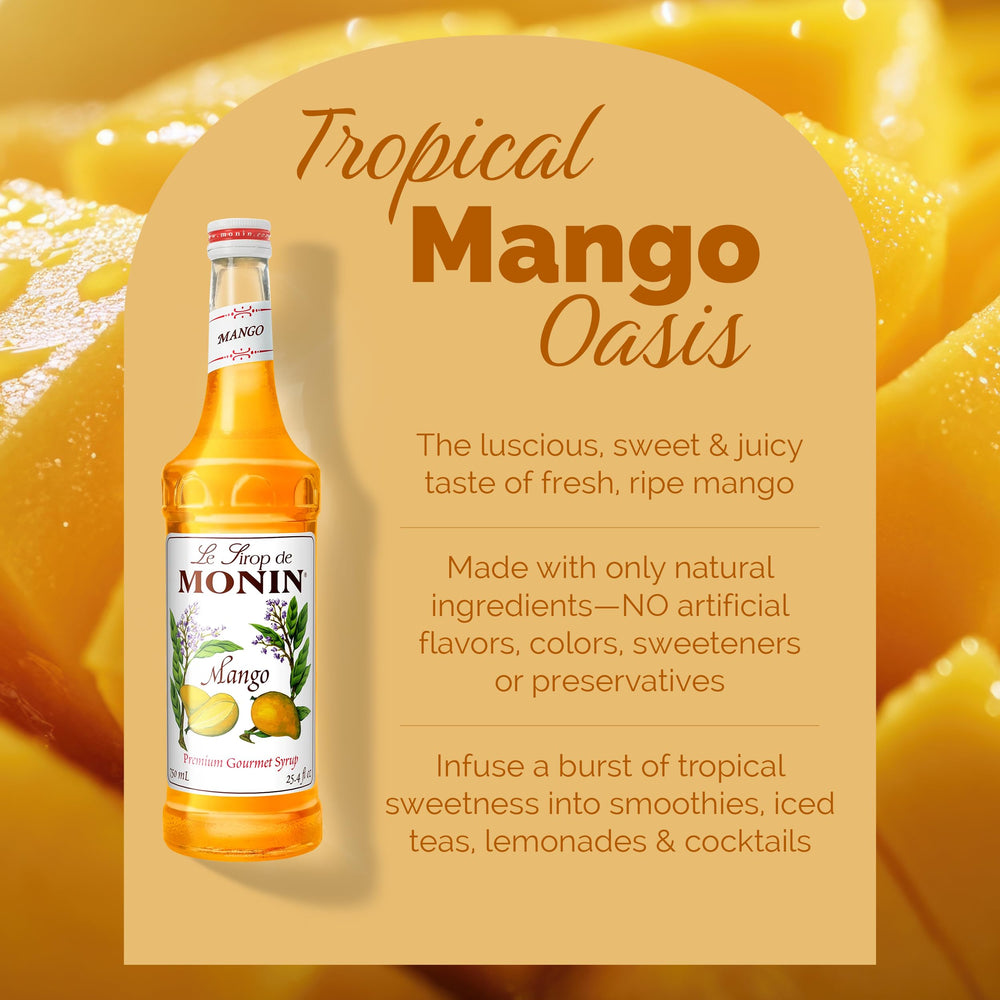 Monin Mango Syrup soda glass close-up highlights refreshing tropical notes