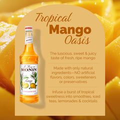 Monin Mango Syrup soda glass close-up highlights refreshing tropical notes