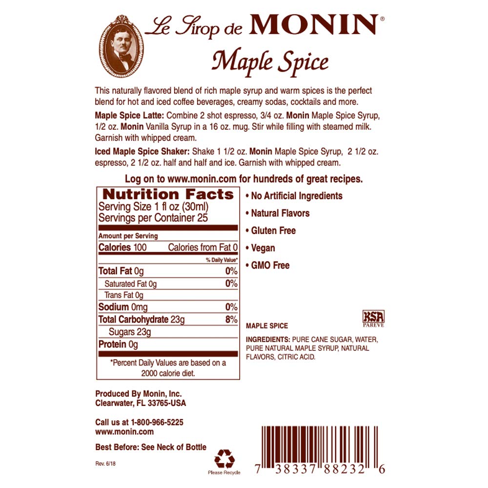 Monin Maple Spice Syrup on pantry shelf ready for everyday beverages