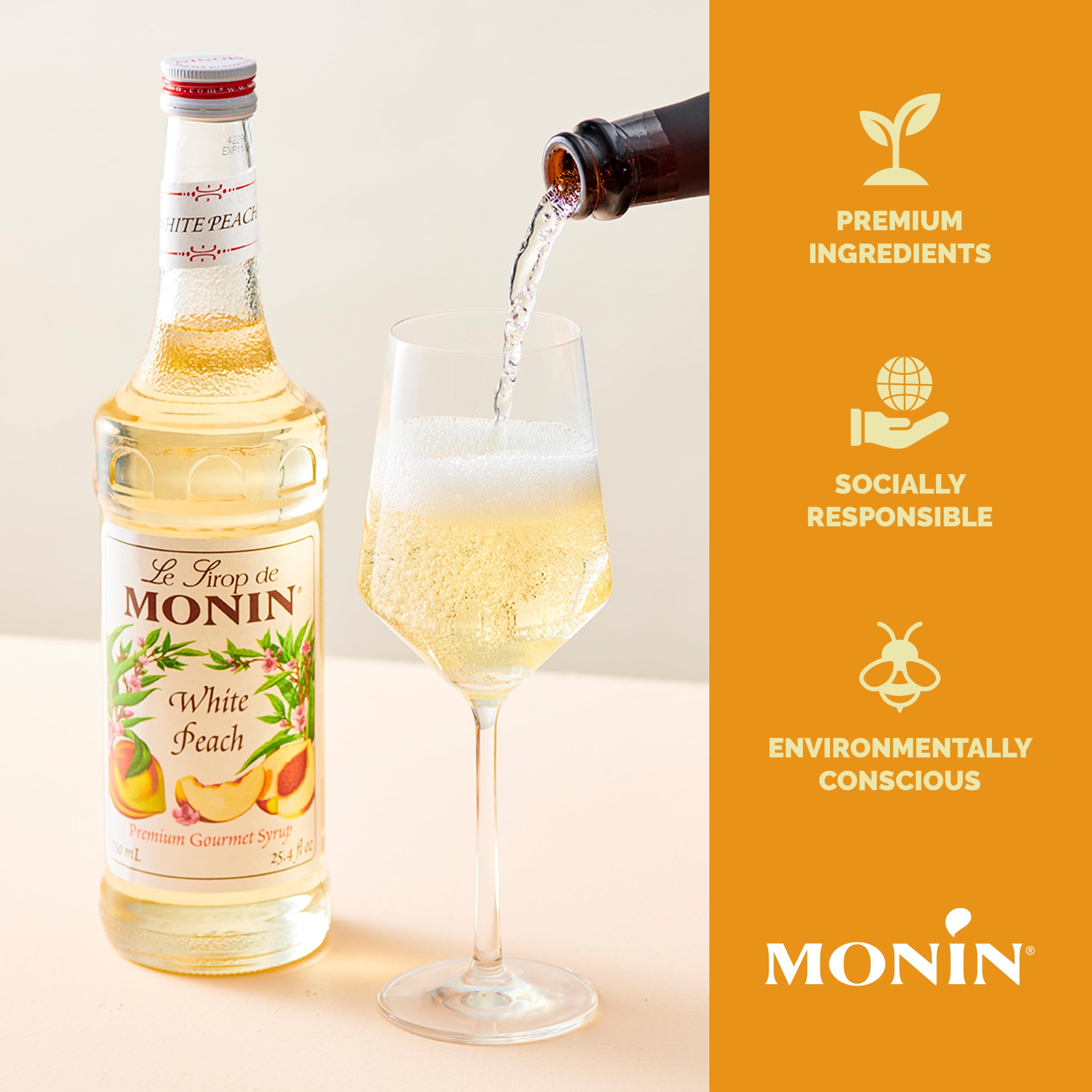 Iced tea glass with Monin White Peach Syrup adding subtle peach sweetness
