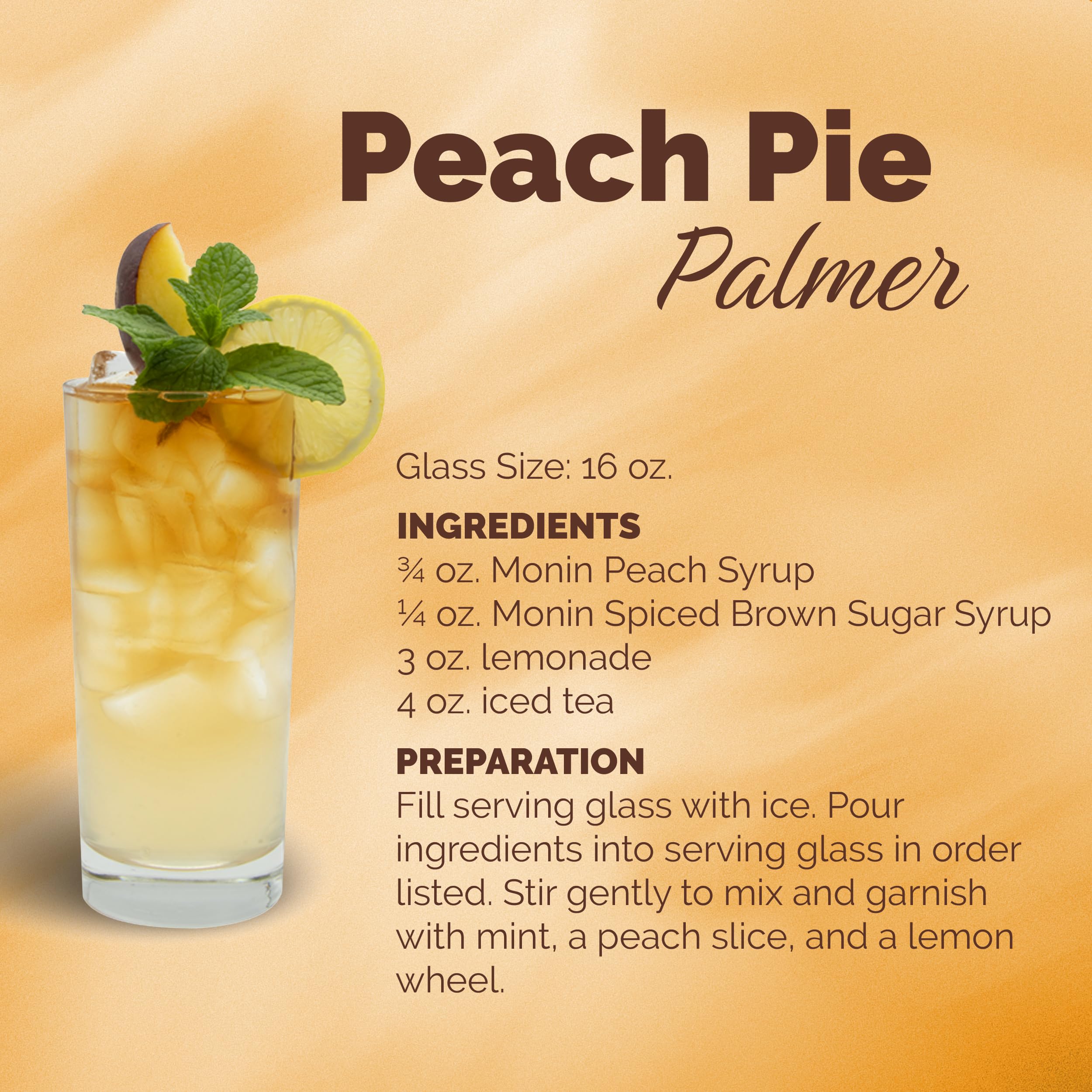 Monin Peach Syrup Green packaging emphasizing eco-conscious labeling