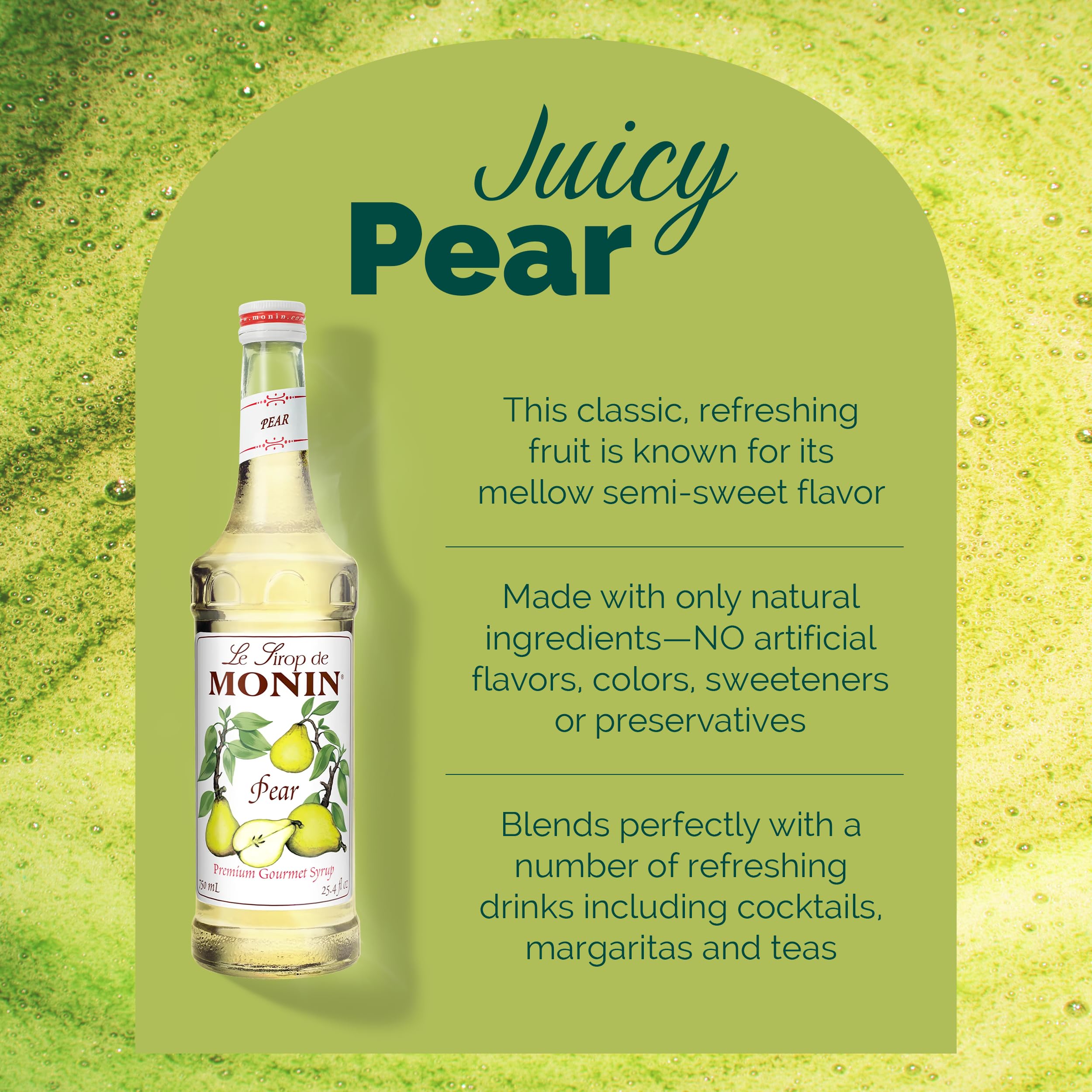 Monin Pear Syrup cocktail glass showcases pear-forward beverage.