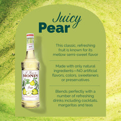 Monin Pear Syrup cocktail glass showcases pear-forward beverage.
