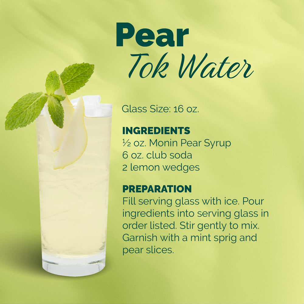 Monin Pear Syrup packaging BPA-free demonstrates sustainable choice.