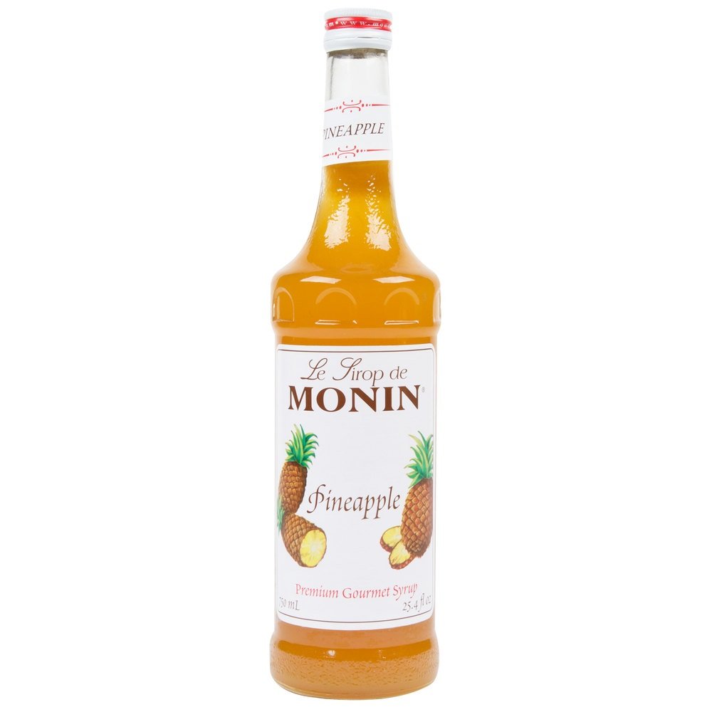 Monin Pineapple Syrup bottle front view for tropical flavor at home