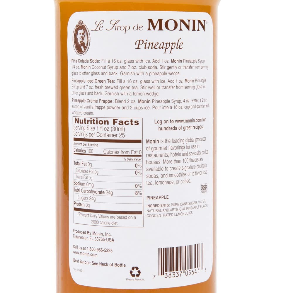 Monin Pineapple Syrup used in a cocktail or mocktail setting