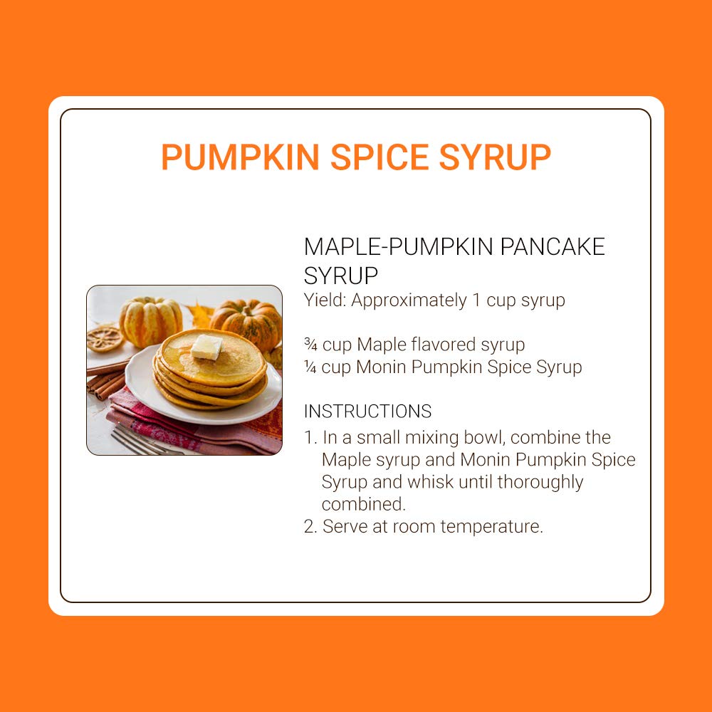 Monin Pumpkin Spice Syrup glass bottle closeup of premium packaging