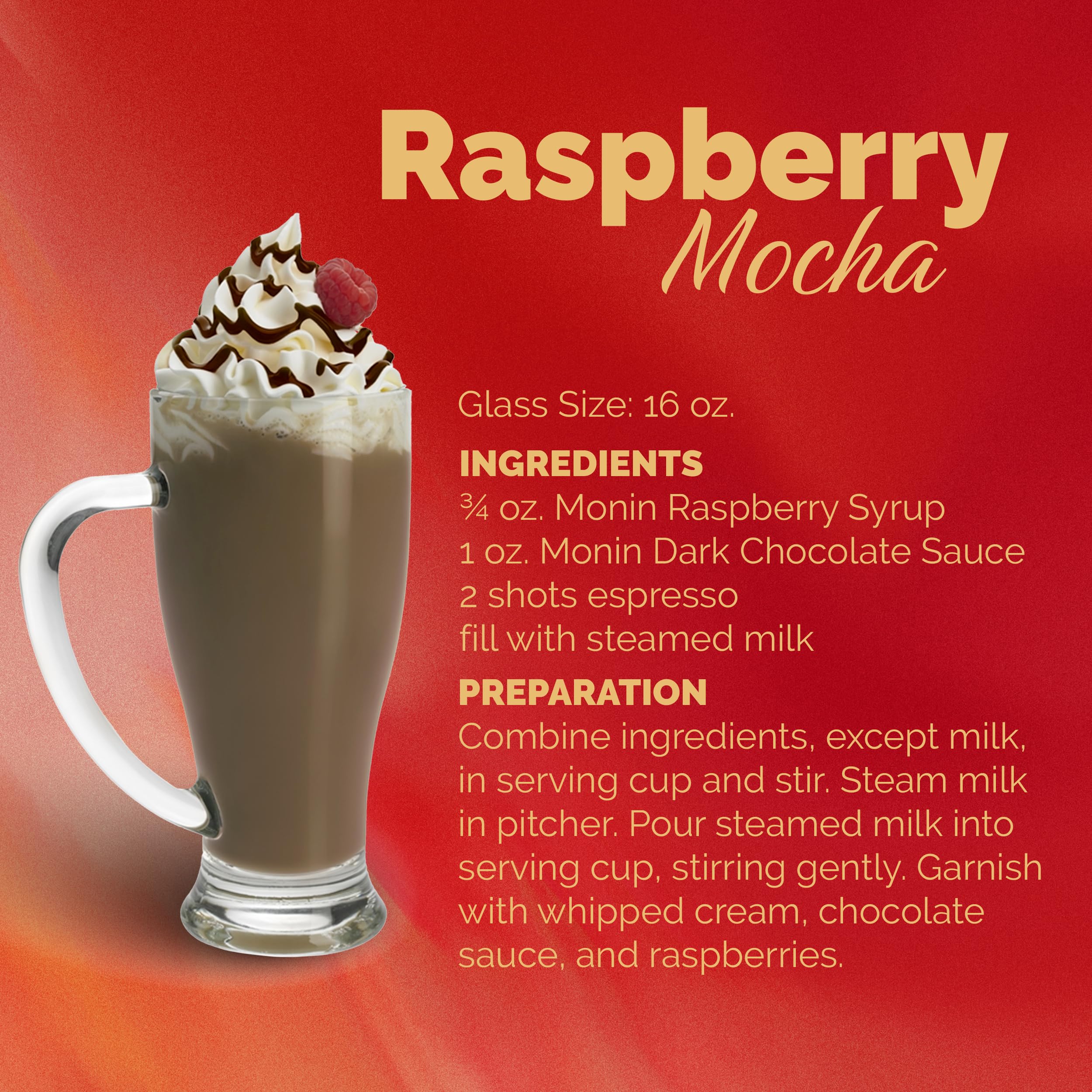 Monin Raspberry Syrup 4-pack box displayed for easy home entertaining.