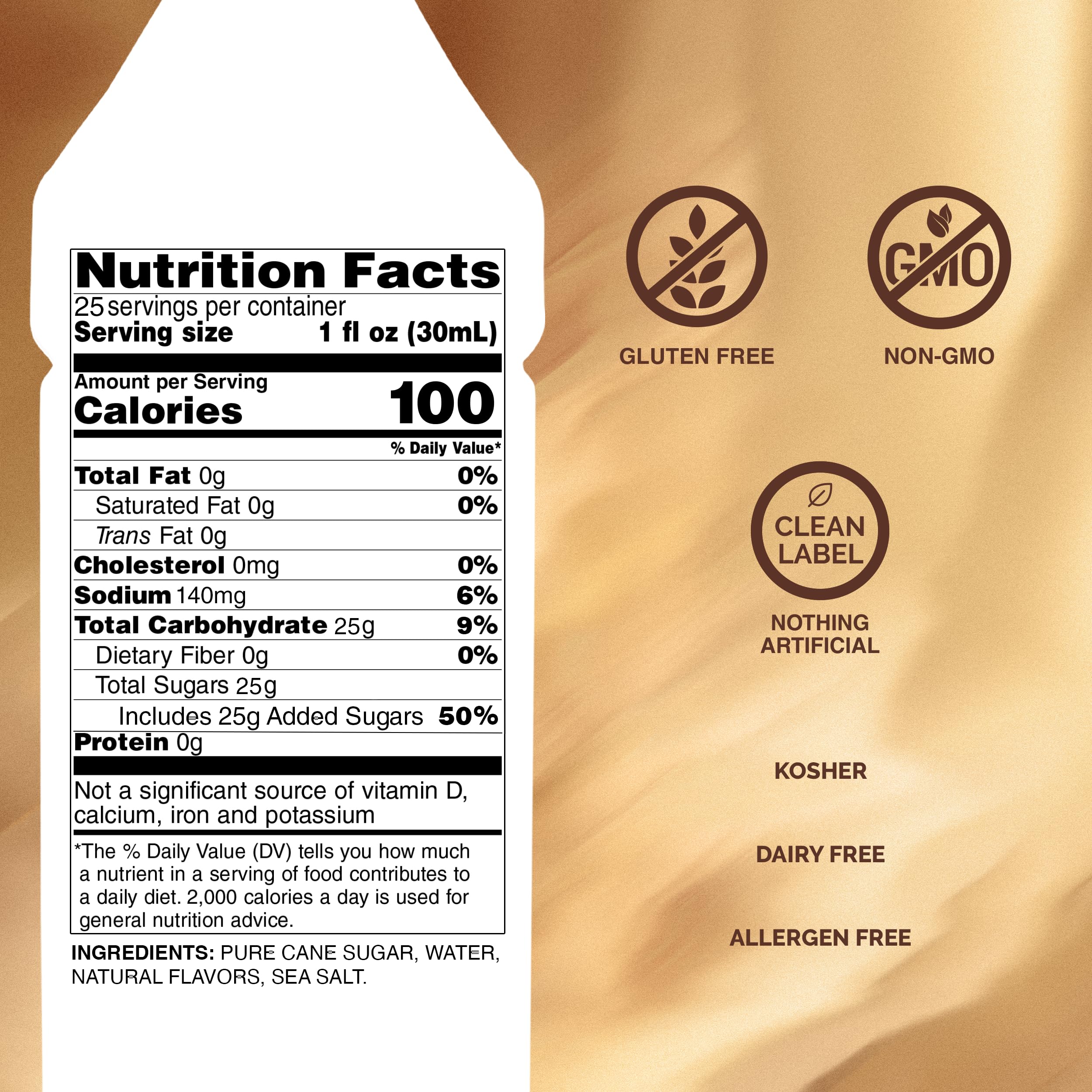 Monin Salted Caramel Syrup bottle showcases natural flavors for coffees, desserts, and cocktails.