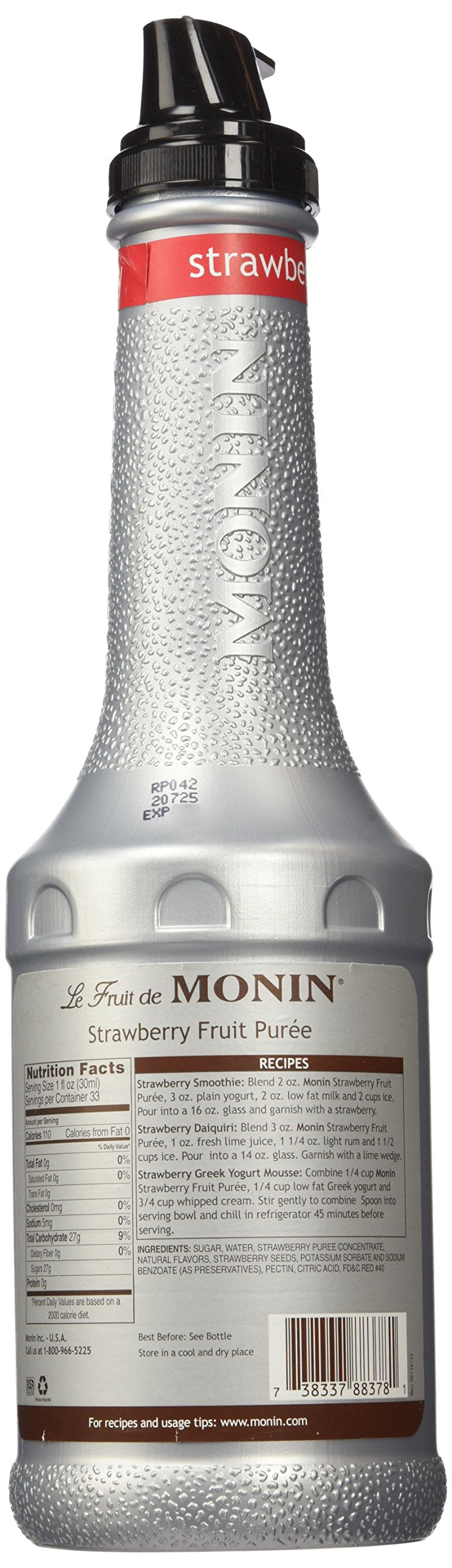 Monin Strawberry Puree pour-spout close view highlighting smooth texture