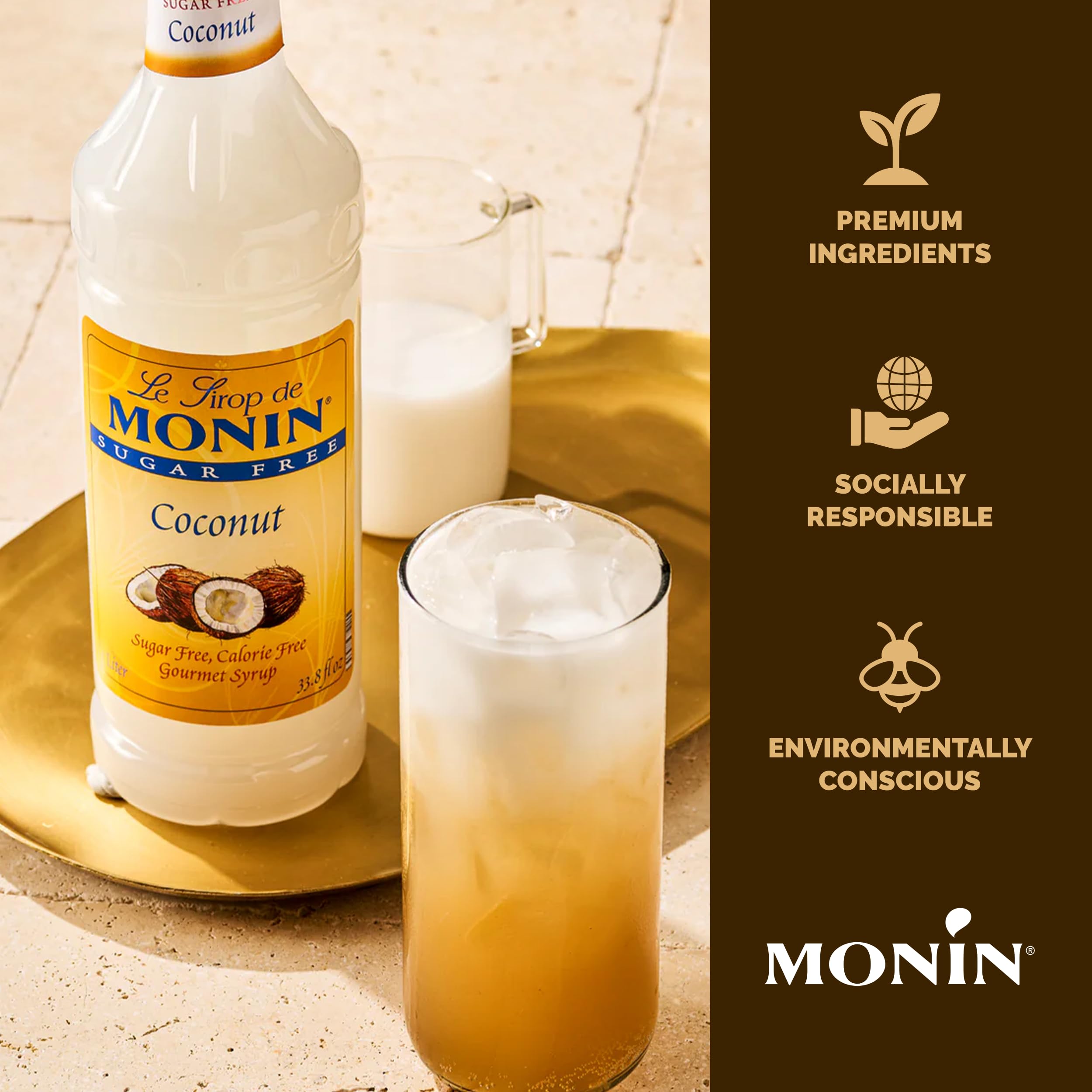 Monin Sugar Free Coconut Syrup used in piña colada-inspired beverage