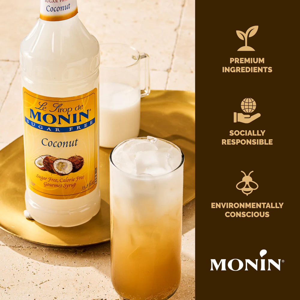 Monin Sugar Free Coconut Syrup used in piña colada-inspired beverage
