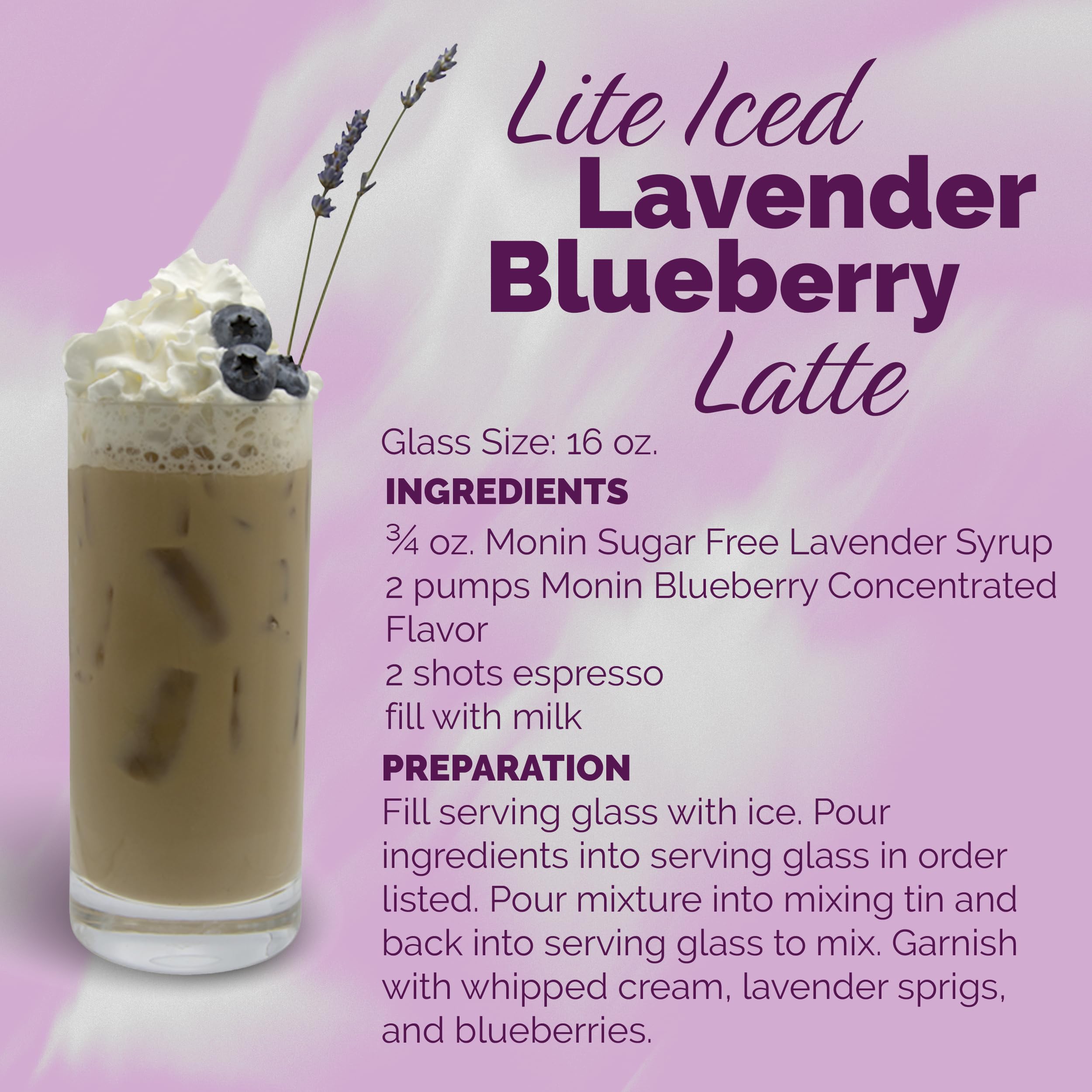 Close-up of Monin Lavender Syrup enhancing aroma in drinks.