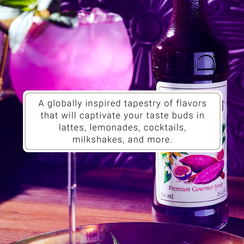 Monin Ube Blend Syrup enhances coffee or latte with exotic notes.