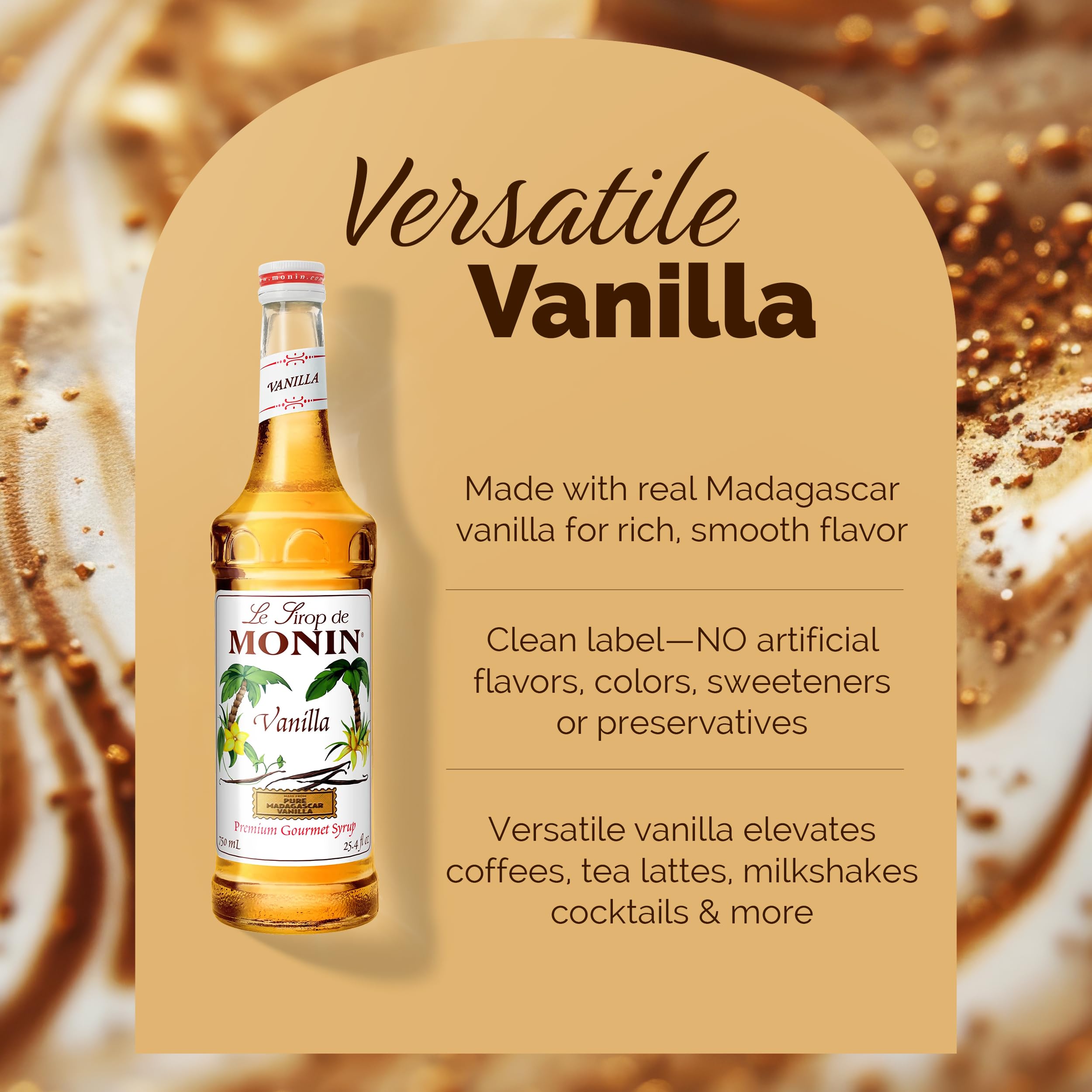 Monin Vanilla Syrup brightens cold brews and iced beverages.