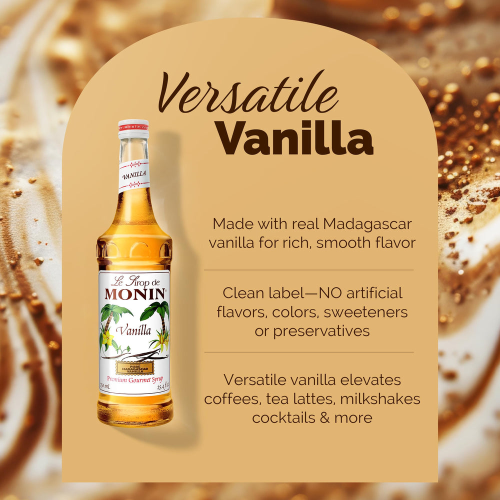 Monin Vanilla Syrup brightens cold brews and iced beverages.
