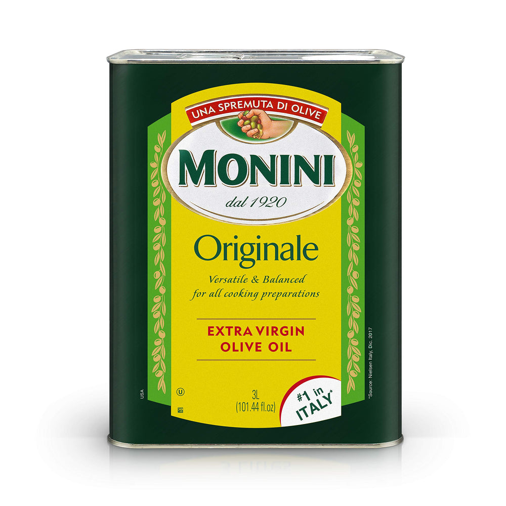 Monini Originale olive oil tin bottle pour ideal for dressings and finishing touches.