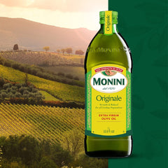 Monini Originale olive oil pour enhances salads and sauces with balanced flavor.