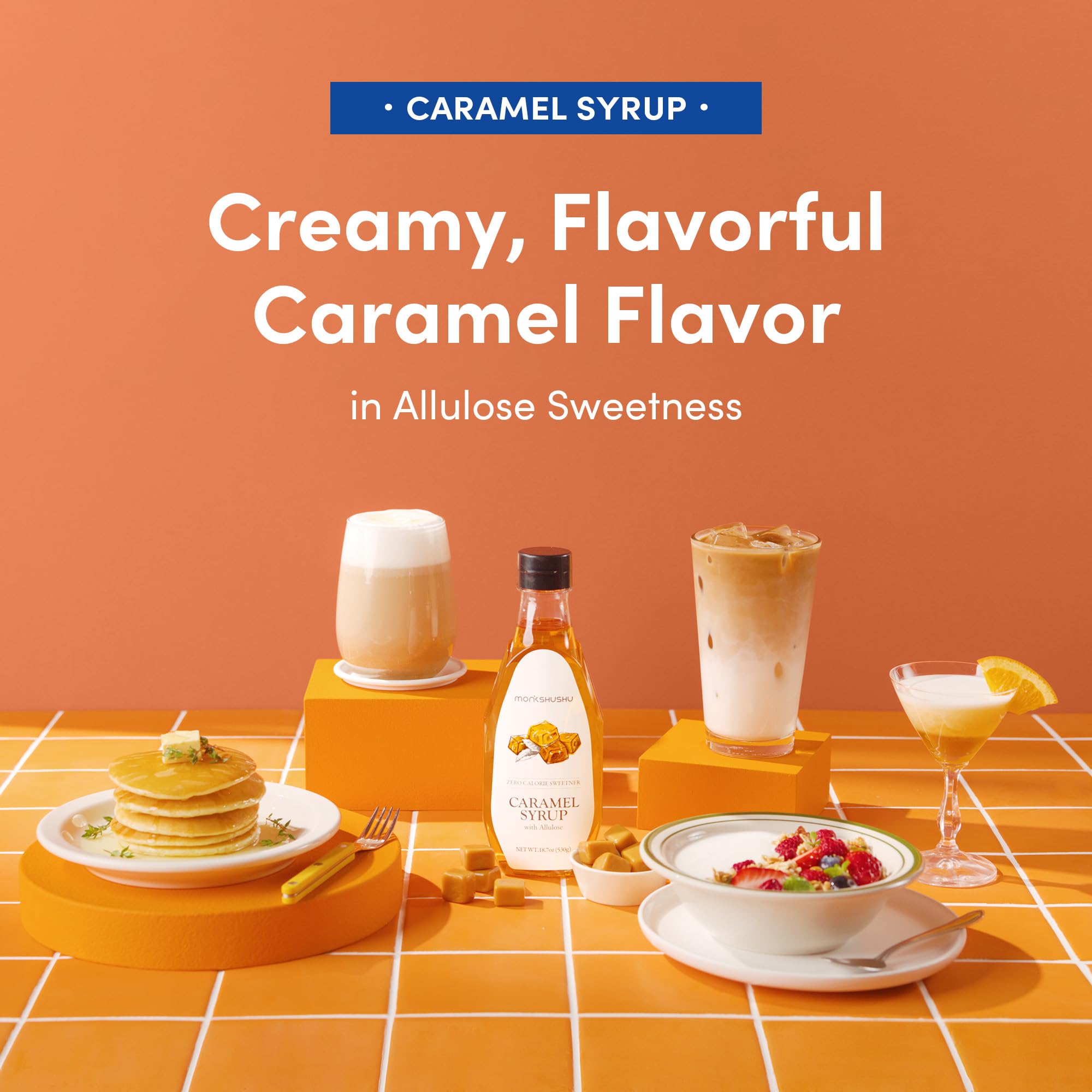 MONKSHUSHU Caramel Allulose Syrup over yogurt highlights a sugar-conscious indulgence