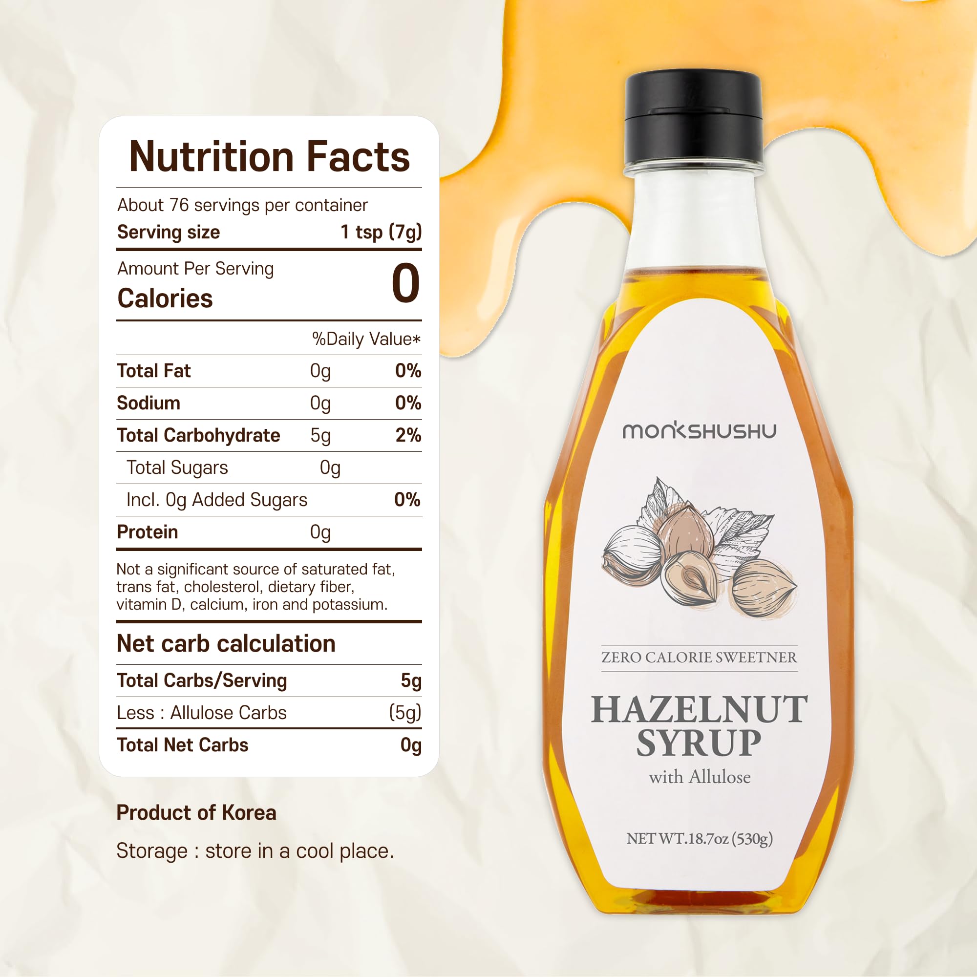 MONKSHUSHU Hazelnut Allulose Syrup pump keeps desserts smooth with no sugar spikes.