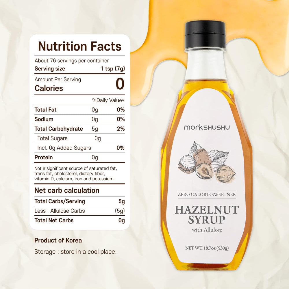 MONKSHUSHU Hazelnut Allulose Syrup pump keeps desserts smooth with no sugar spikes.