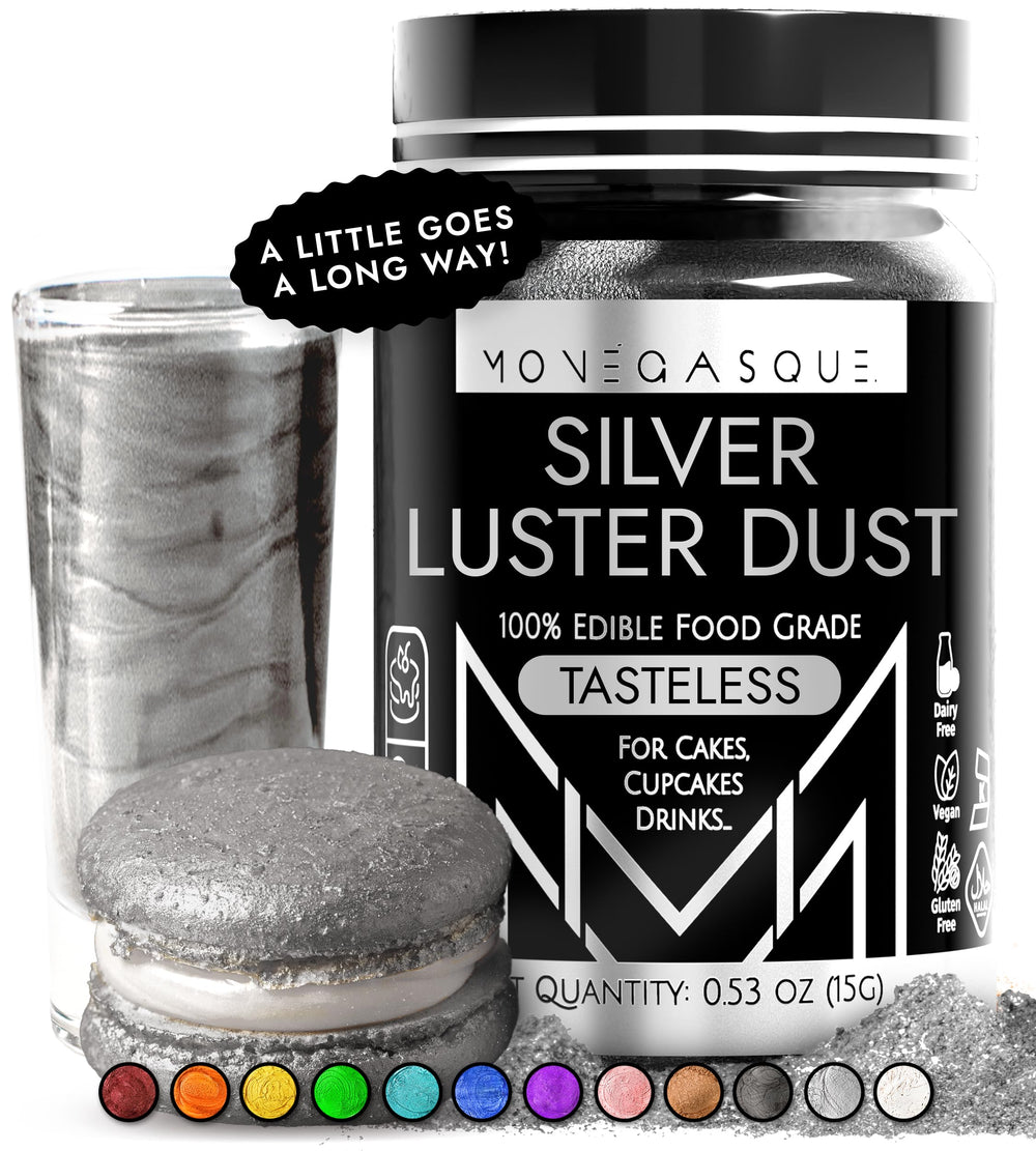 MONÉGASQUE silver edible glitter bottle adds festive sparkle to desserts and drinks.
