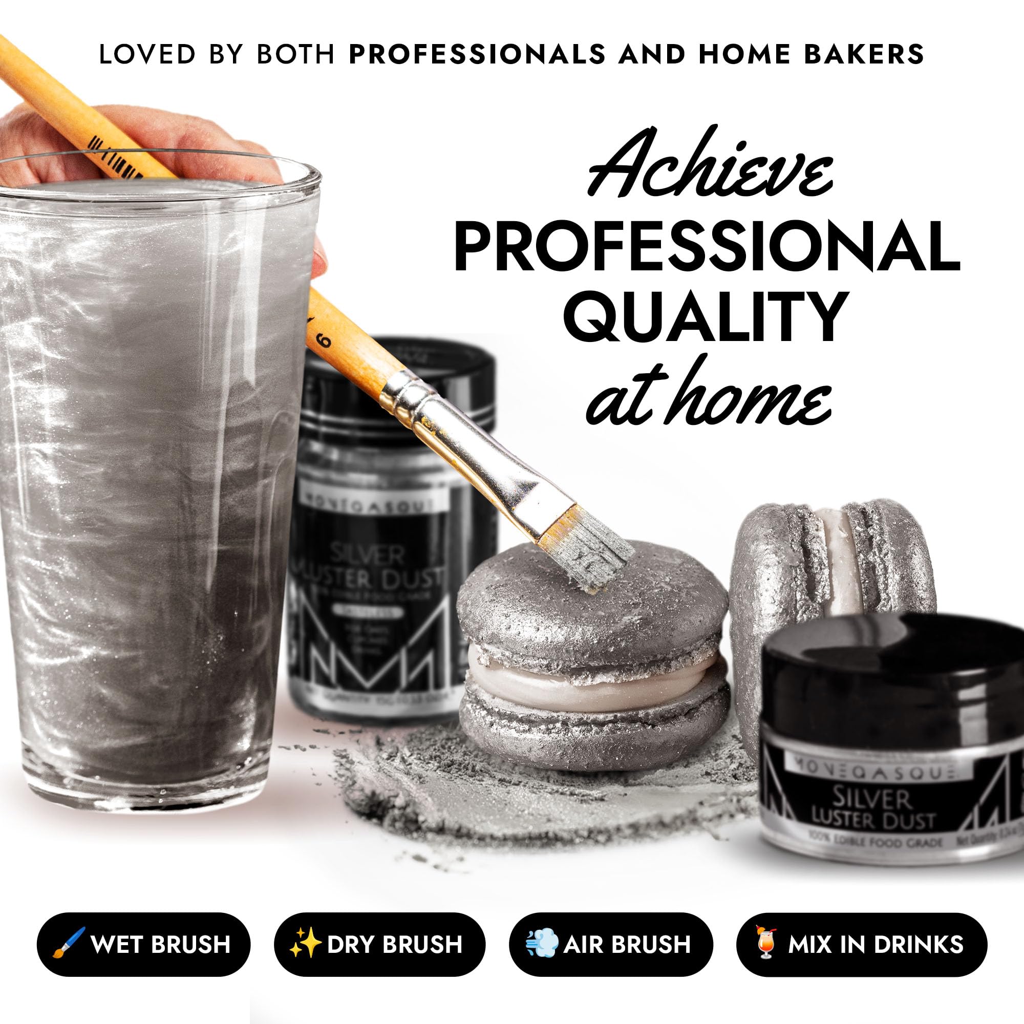 MONÉGASQUE silver edible glitter dust finishes cakes with a professional look.