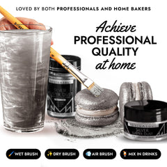 MONÉGASQUE silver edible glitter dust finishes cakes with a professional look.