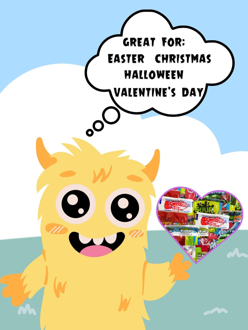 Monster Candy bulk assortment fits Easter, Valentine’s Day, birthdays, and more.