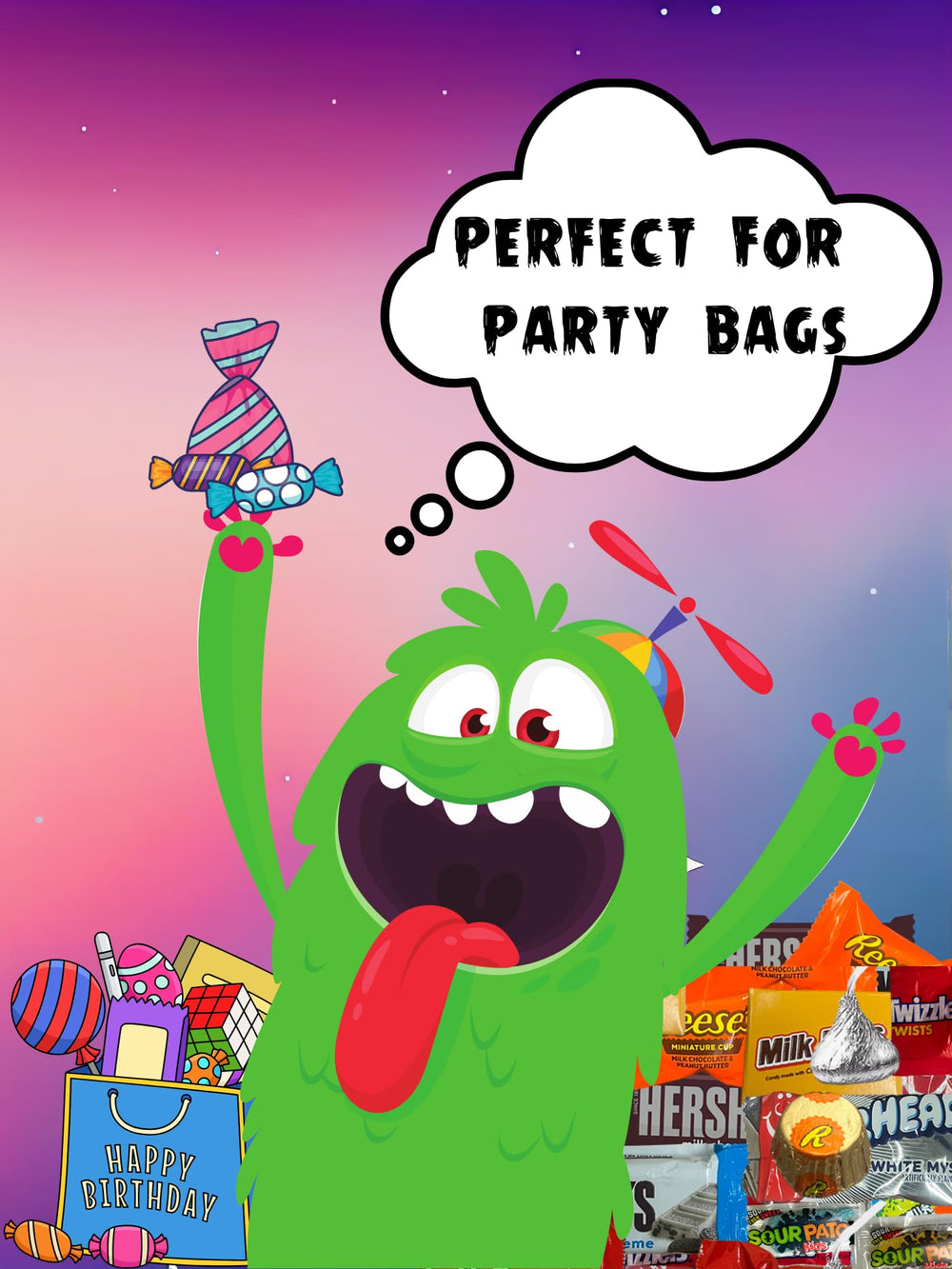 Monster Candy goodie bag stuffer offers bulk convenience for birthdays.