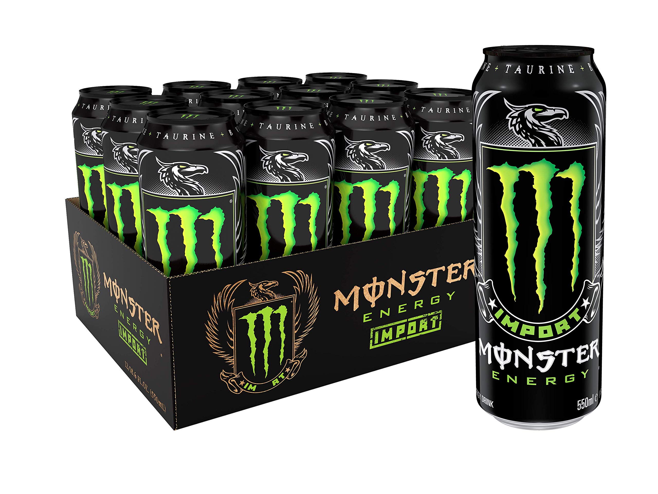 Monster Energy Import can front view, offering a bold energy boost for workouts.