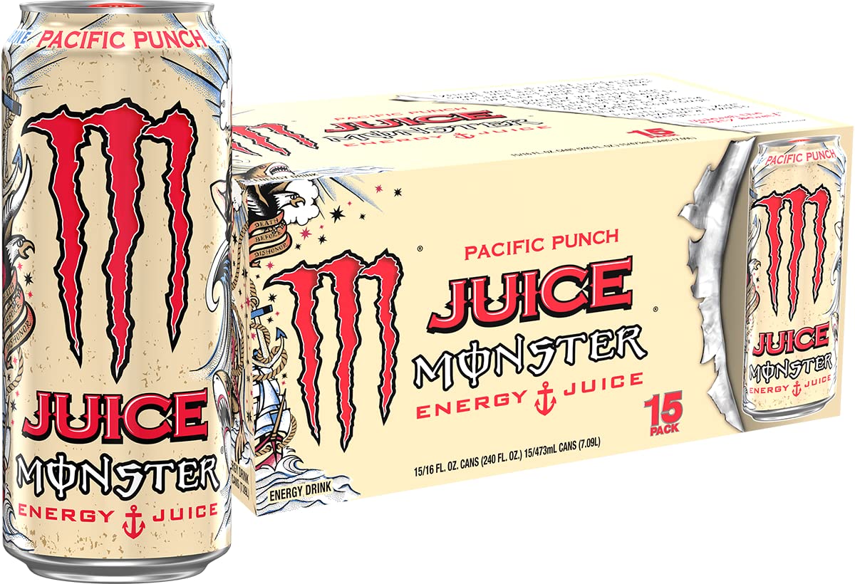 Monster Pacific Punch bottle for on-the-go energy boost.