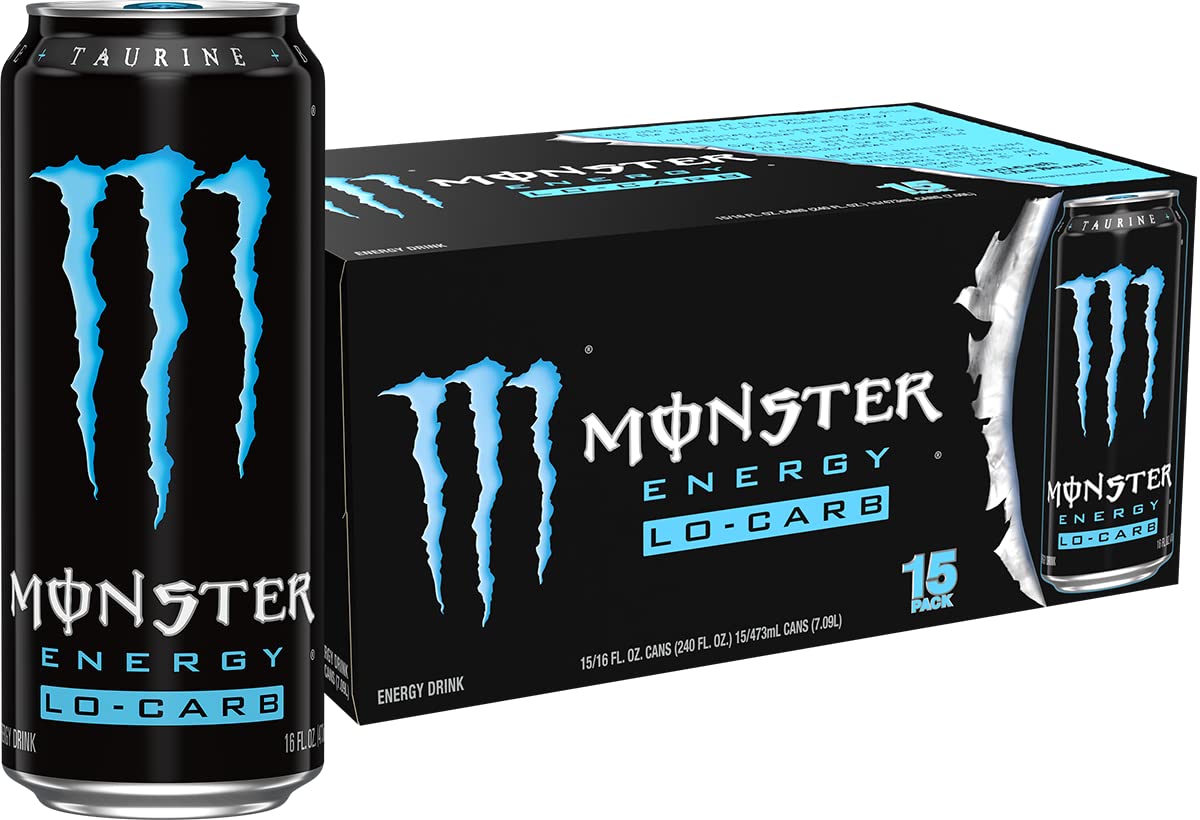 Monster Lo-Carb bottle label close-up highlighting bold branding