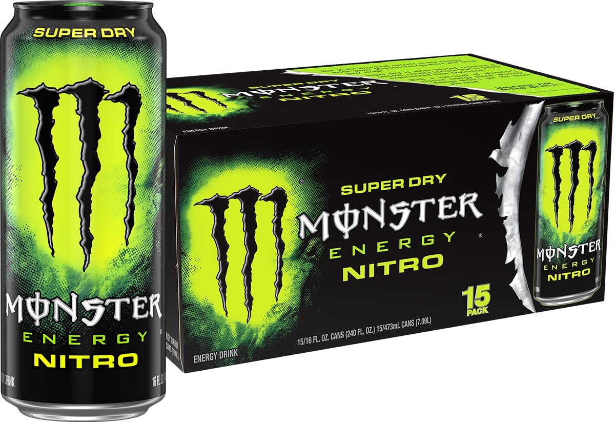 Monster Energy Nitro Super Dry 16oz can front with bold branding and energizing boost.