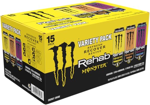 Monster Energy Rehab Wild Berry Tea can, vibrant flavor with a quick energy lift.