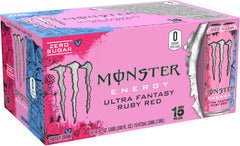 15-pack display of Monster Ultra Fantasy Ruby Red for on the go energy