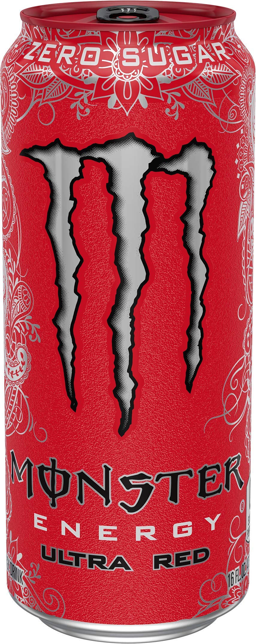 Monster Energy Ultra Red label graphic highlighting bold branding and sugar-free energy.
