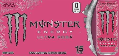 Monster Energy Ultra Rosa pouring into a glass, refreshing zero sugar option for workouts.
