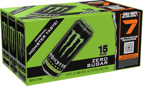 Monster Energy Zero Sugar Original Green 15-pack display, convenient low-calorie boost