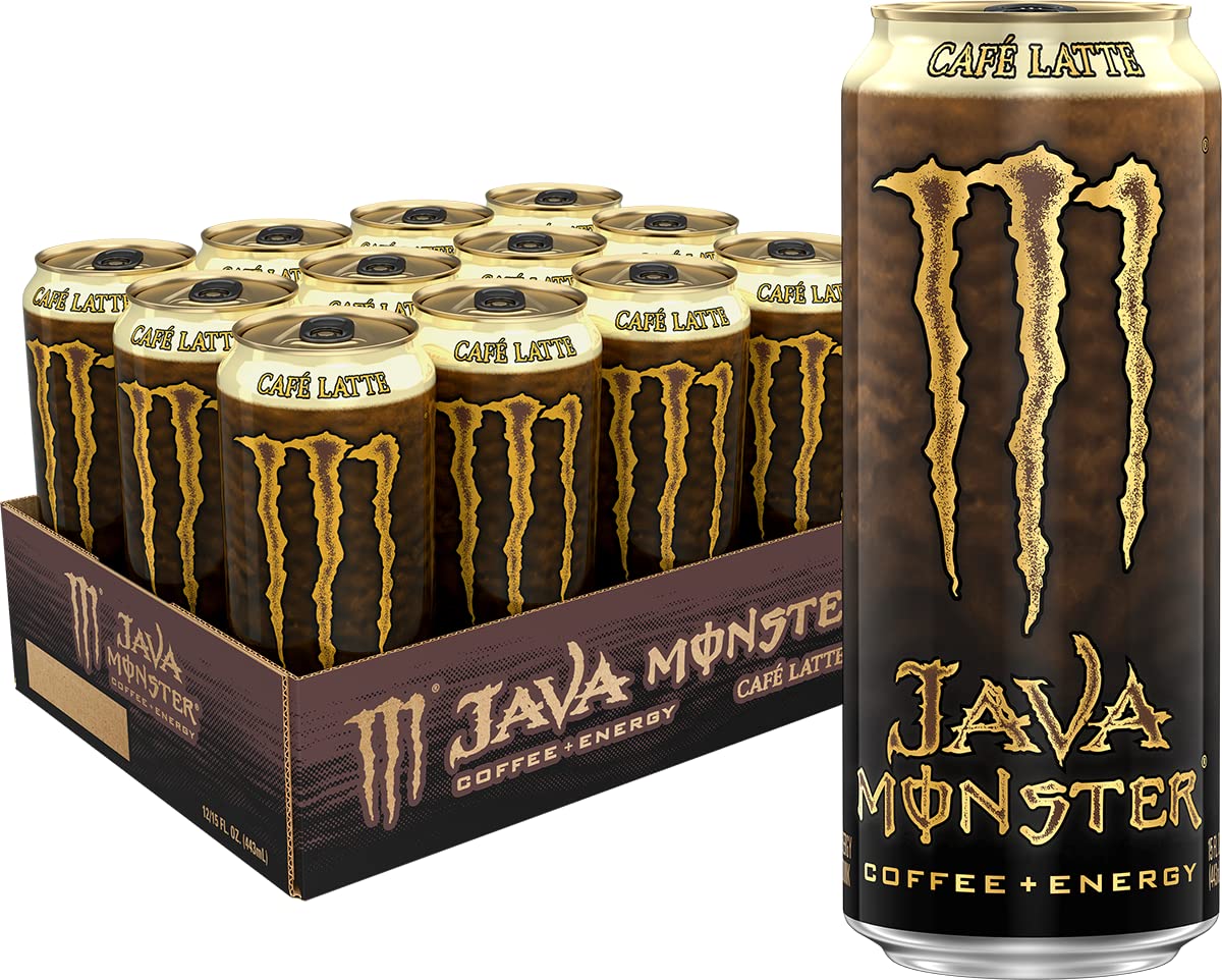 Monster Java Café Latte can with bold coffee flavor and energy boost.