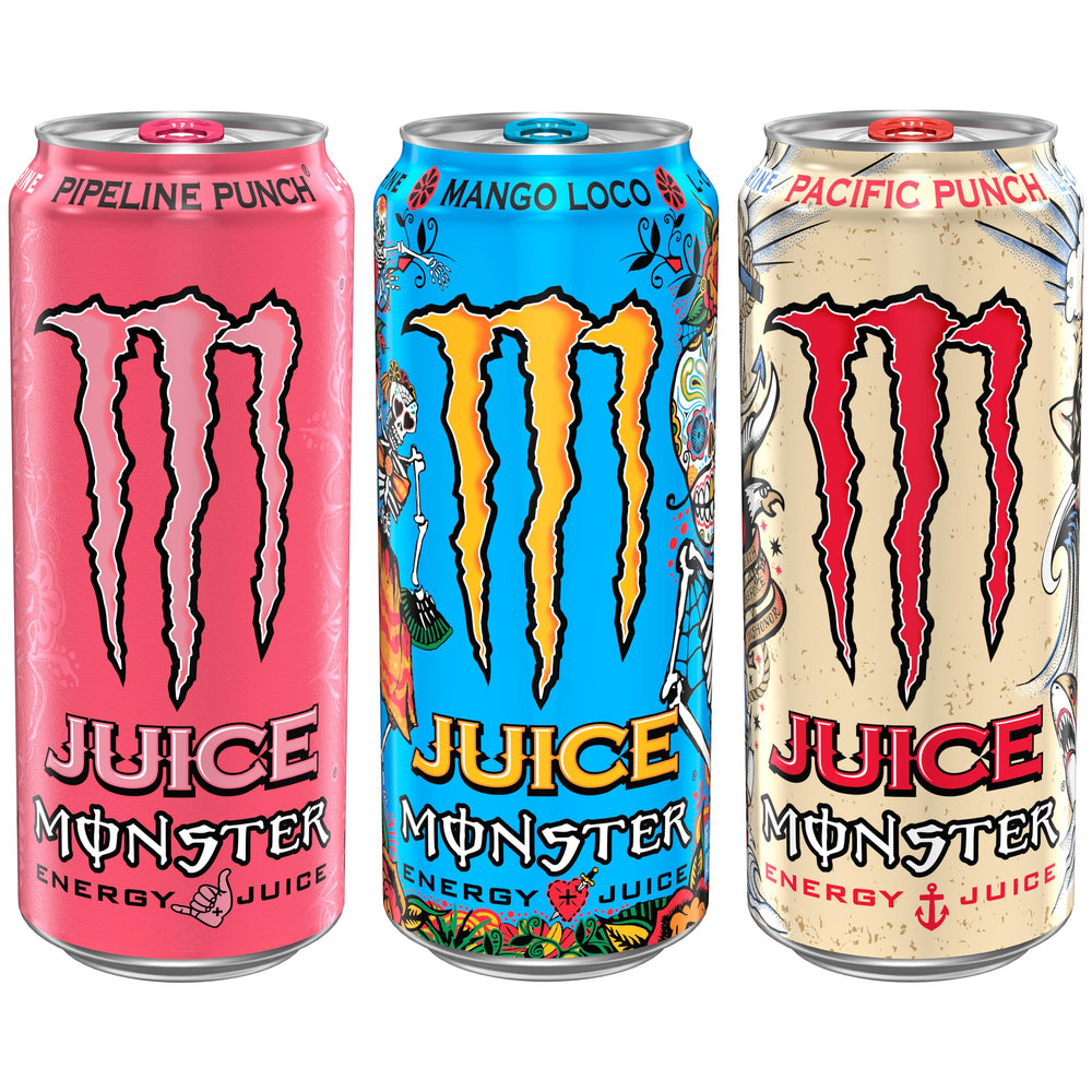 Monster Juice Pacific Punch energy blend offers a refreshing finish.