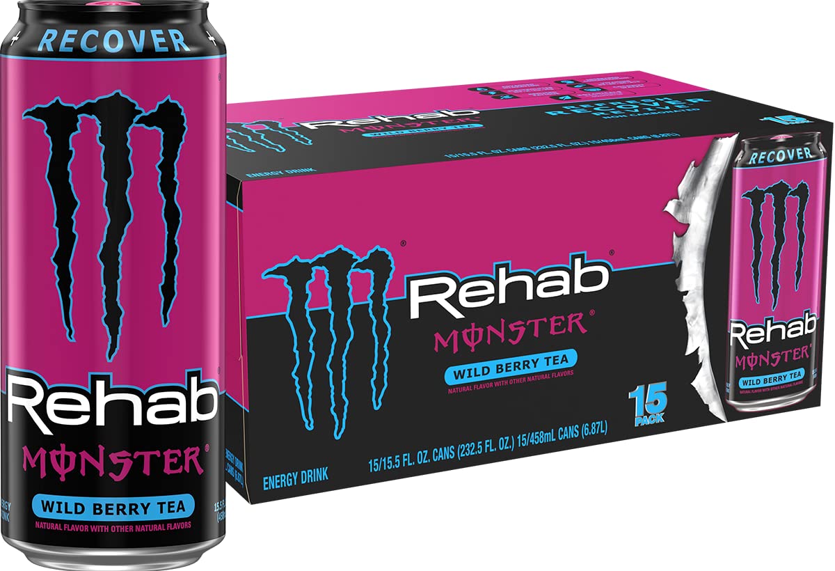 Monster Rehab Wild Berry Tea bottle highlighting hydration and a refreshing lift