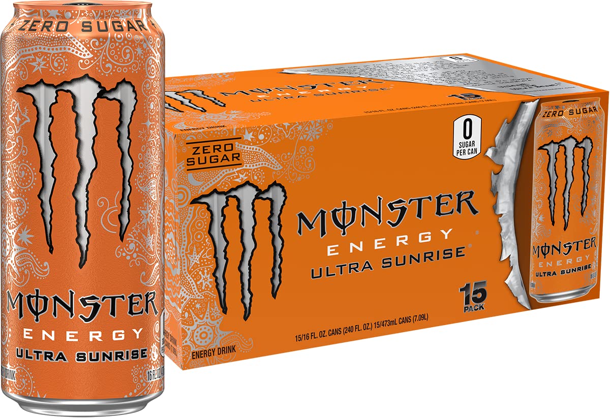 Monster Ultra Sunrise can front view highlighting zero sugar and bold citrus flavor