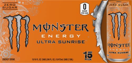 Monster Ultra Sunrise can pouring with sparkling orange flavor for anytime refreshment