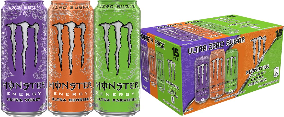 Monster Ultra Violet bottle pour highlights crisp citrus grape flavor and energy