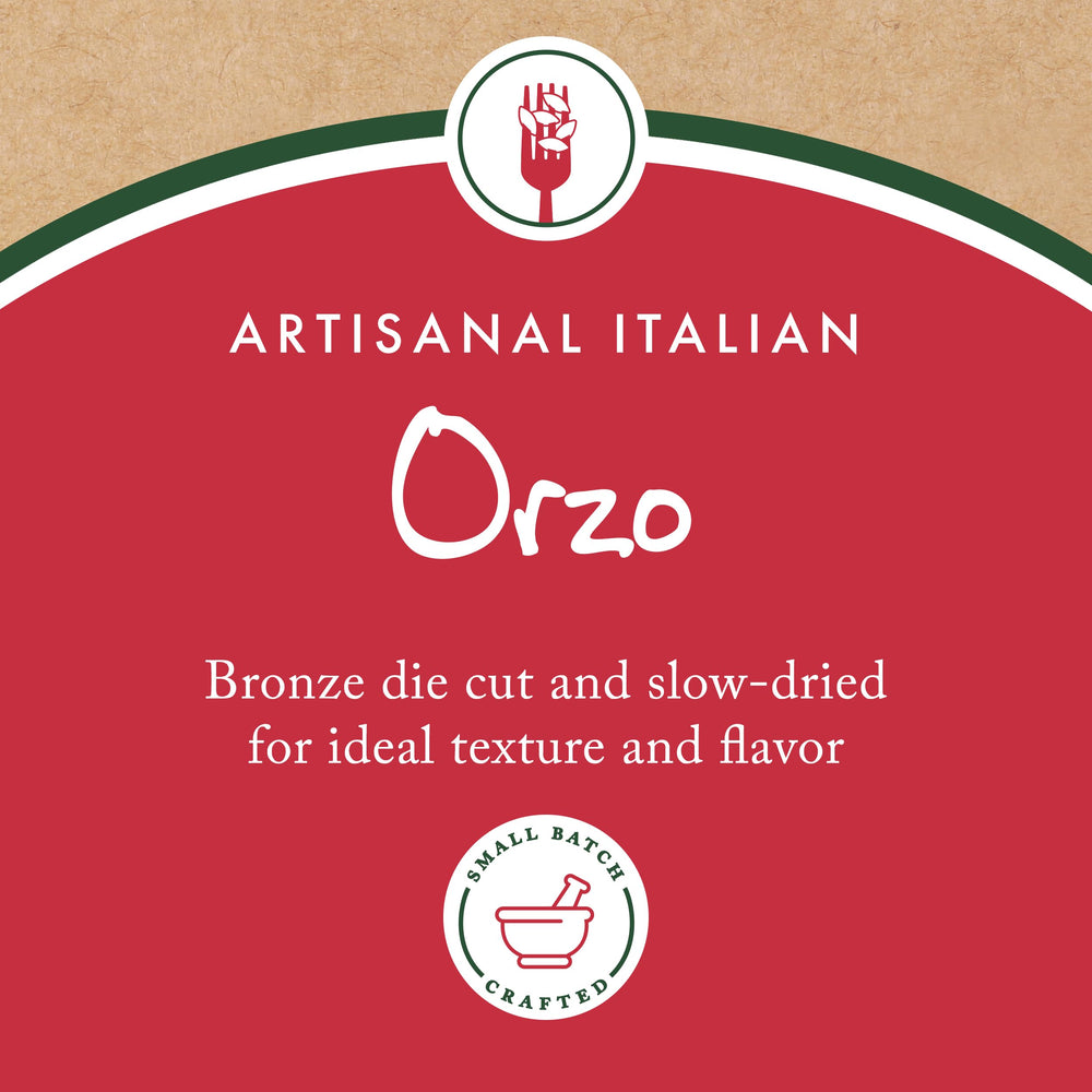 MONTEBELLO Organic Orzo drying basket – slow-dried bronze-cut pasta that holds sauce.