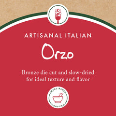 MONTEBELLO Organic Orzo drying basket – slow-dried bronze-cut pasta that holds sauce.