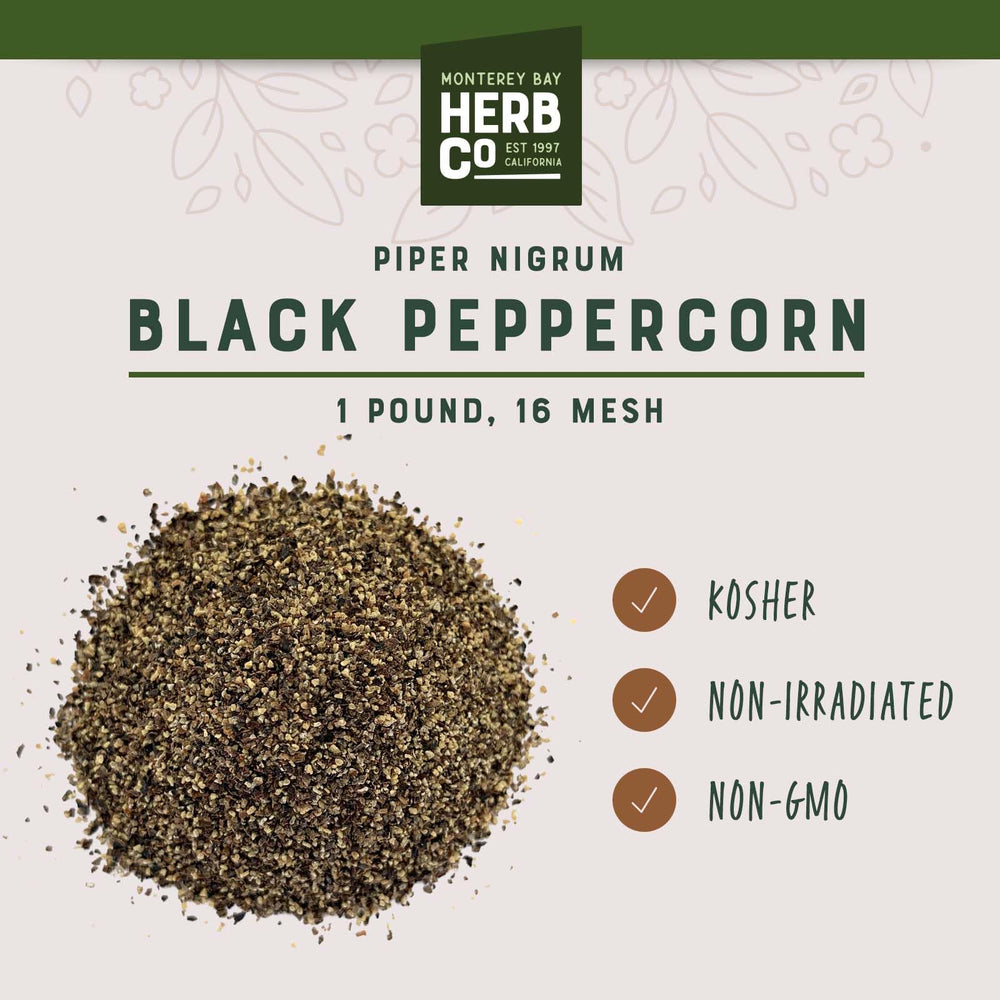 MONTEREY BAY HERB CO peppercorn texture close-up showing premium quality