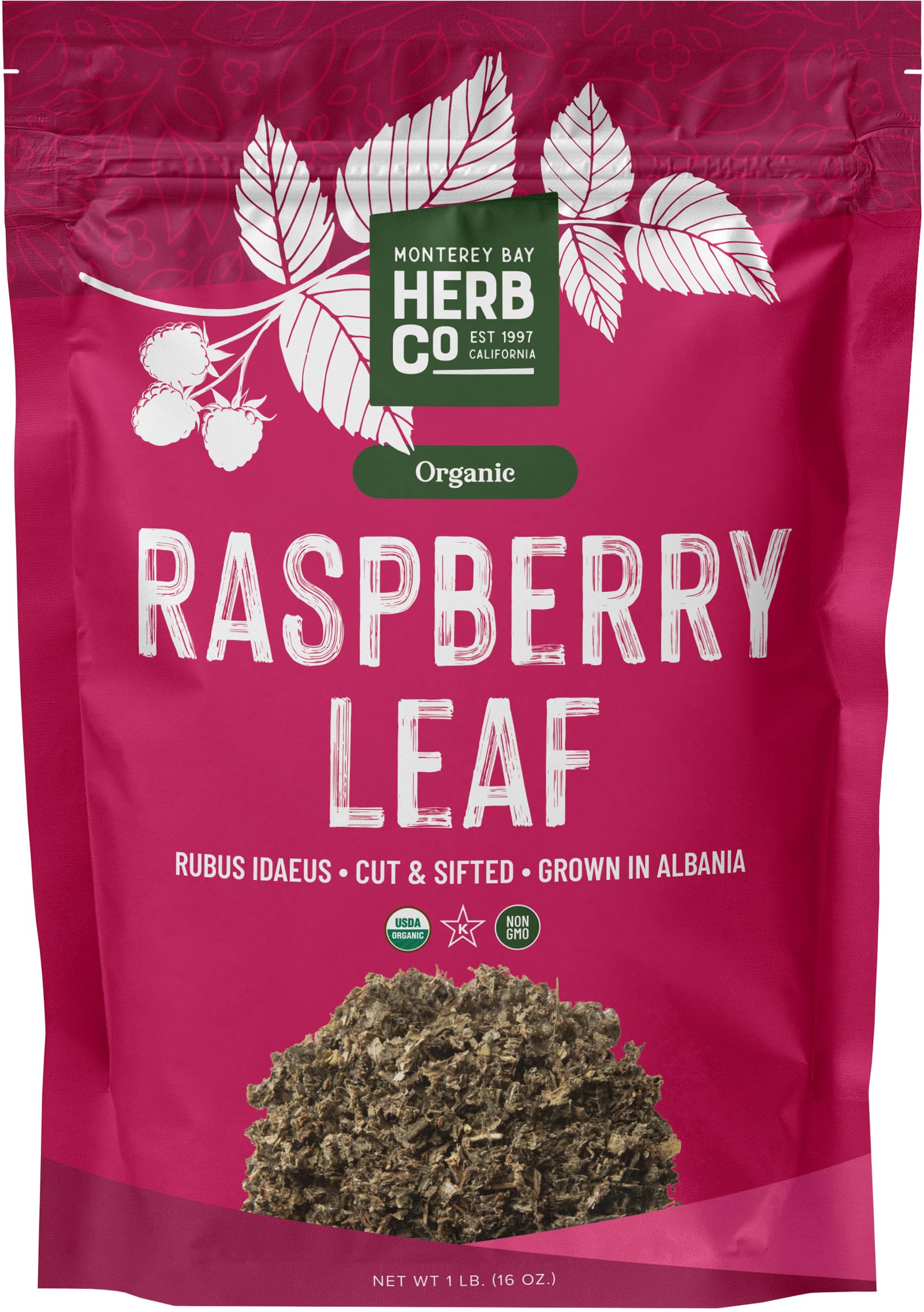MONTEREY BAY HERB CO raspberry leaf cut-sifted tea leaves for premium loose-leaf brewing
