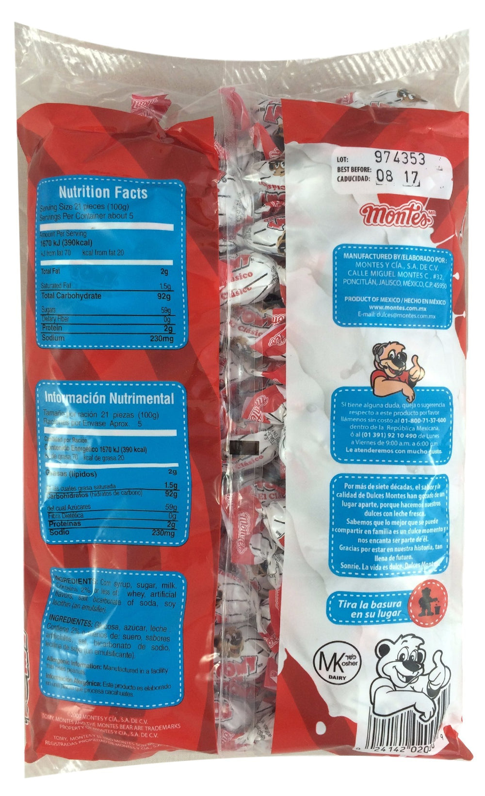 Montes Tomy Rich Butterscotch Candy label closeup, milk-forward flavor note